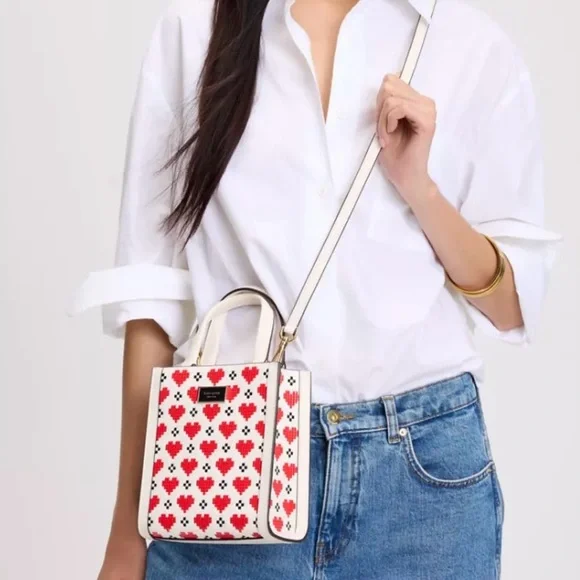 NIB Kate Spade Manhattan Pixel Hearts Saffiano Leather Mini Tote